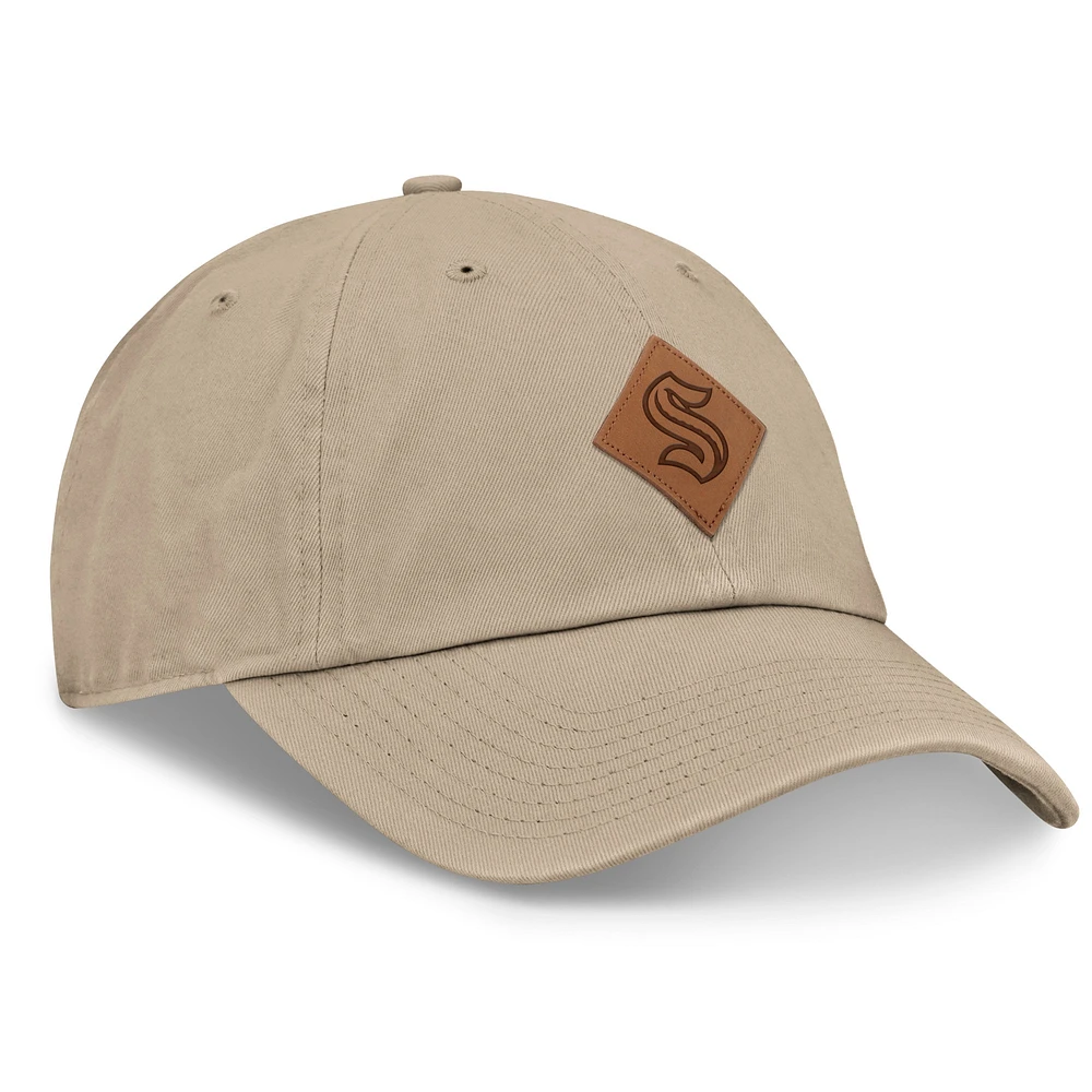 Men's Fanatics Khaki Seattle Kraken Elements Unstructured Patch Leather Strapback Hat