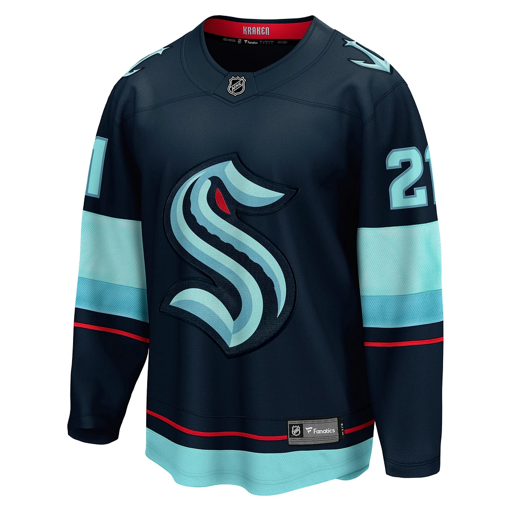 Men's Fanatics Mikey Eyssimont Deep Sea Blue Seattle Kraken Home Breakaway Jersey