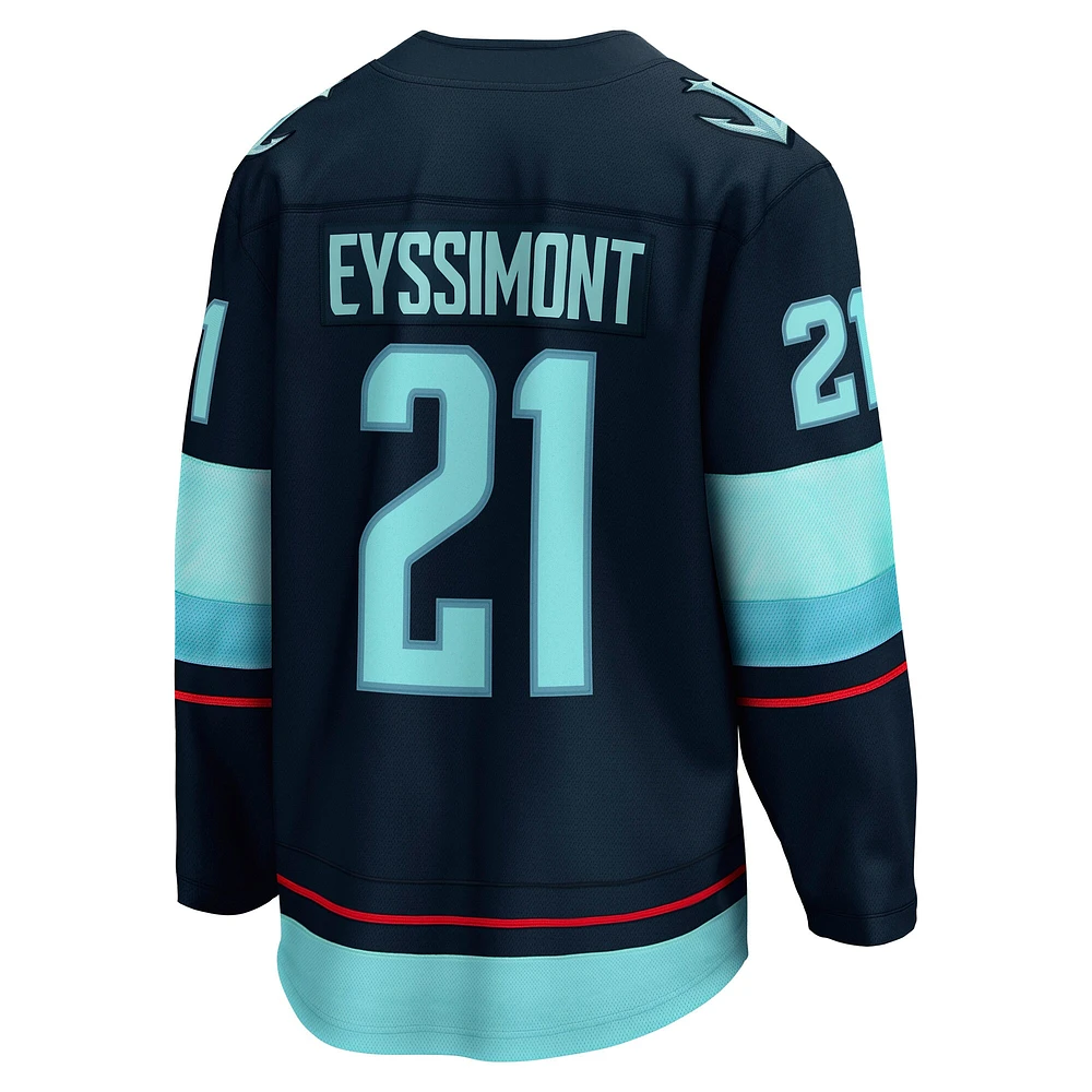 Men's Fanatics Mikey Eyssimont Deep Sea Blue Seattle Kraken Home Breakaway Jersey