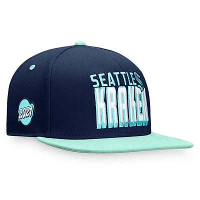 Casquette Snapback rétro bicolore Seattle Kraken Heritage Fanatics bleu marine/bleu pour hommes