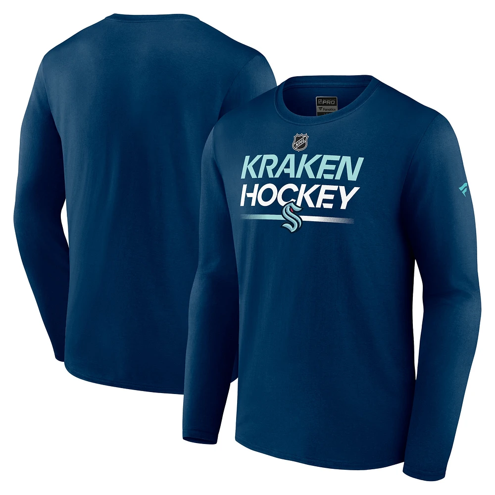 T-shirt à manches longues Fanatics Navy Seattle Kraken Authentic Pro Primary pour hommes