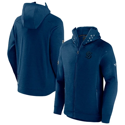 Veste à capuche entièrement zippée Fanatics Heather Deep Sea Blue Seattle Kraken Authentic Pro Road Tech pour hommes