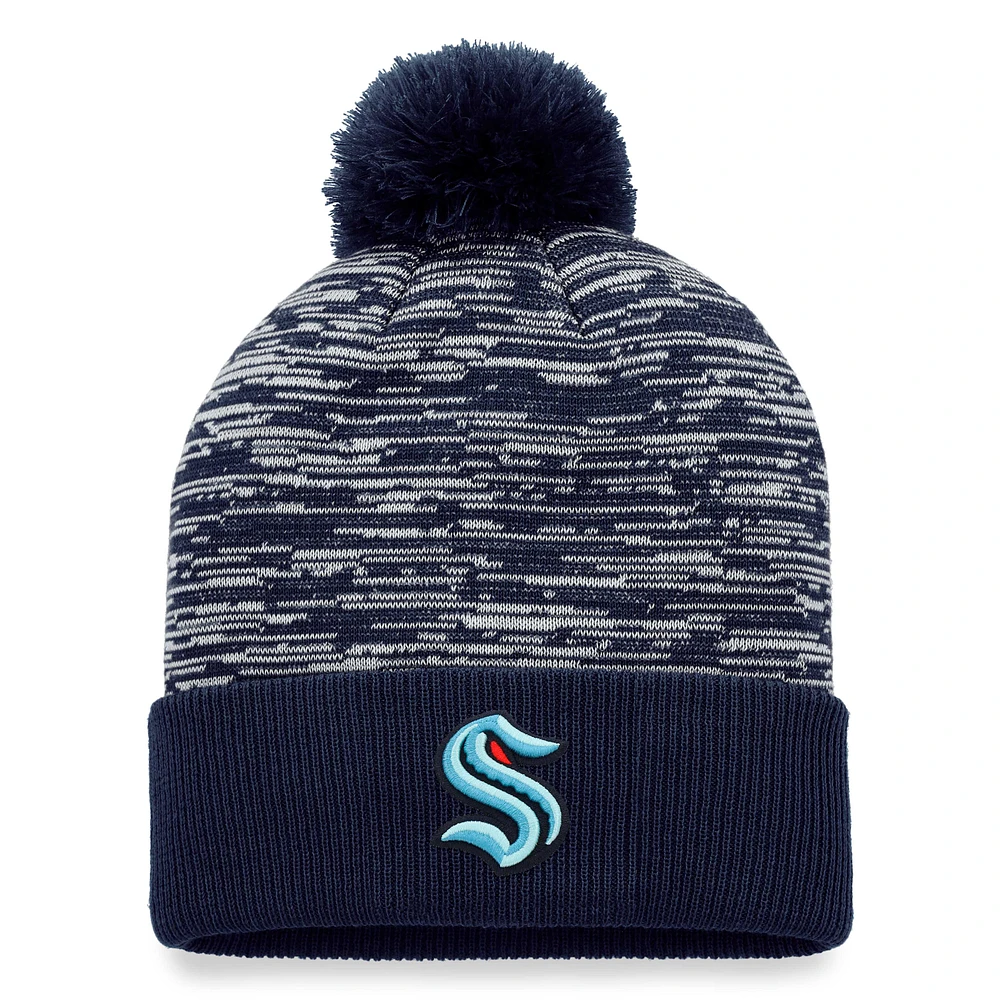 Men's Fanatics Navy Seattle Kraken Defender Cuffed Knit Hat with Pom