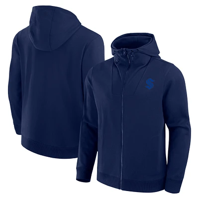 Men's Fanatics  Navy Seattle Kraken Elements Tonal Primary Tri-Blend Full-Zip Hoodie