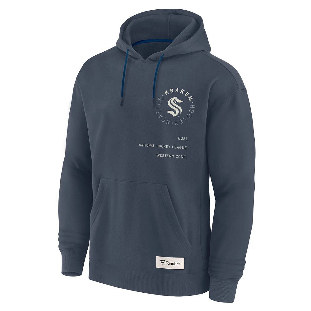 Men's Fanatics Navy Seattle Kraken Future Ground Info Pullover Hoodie