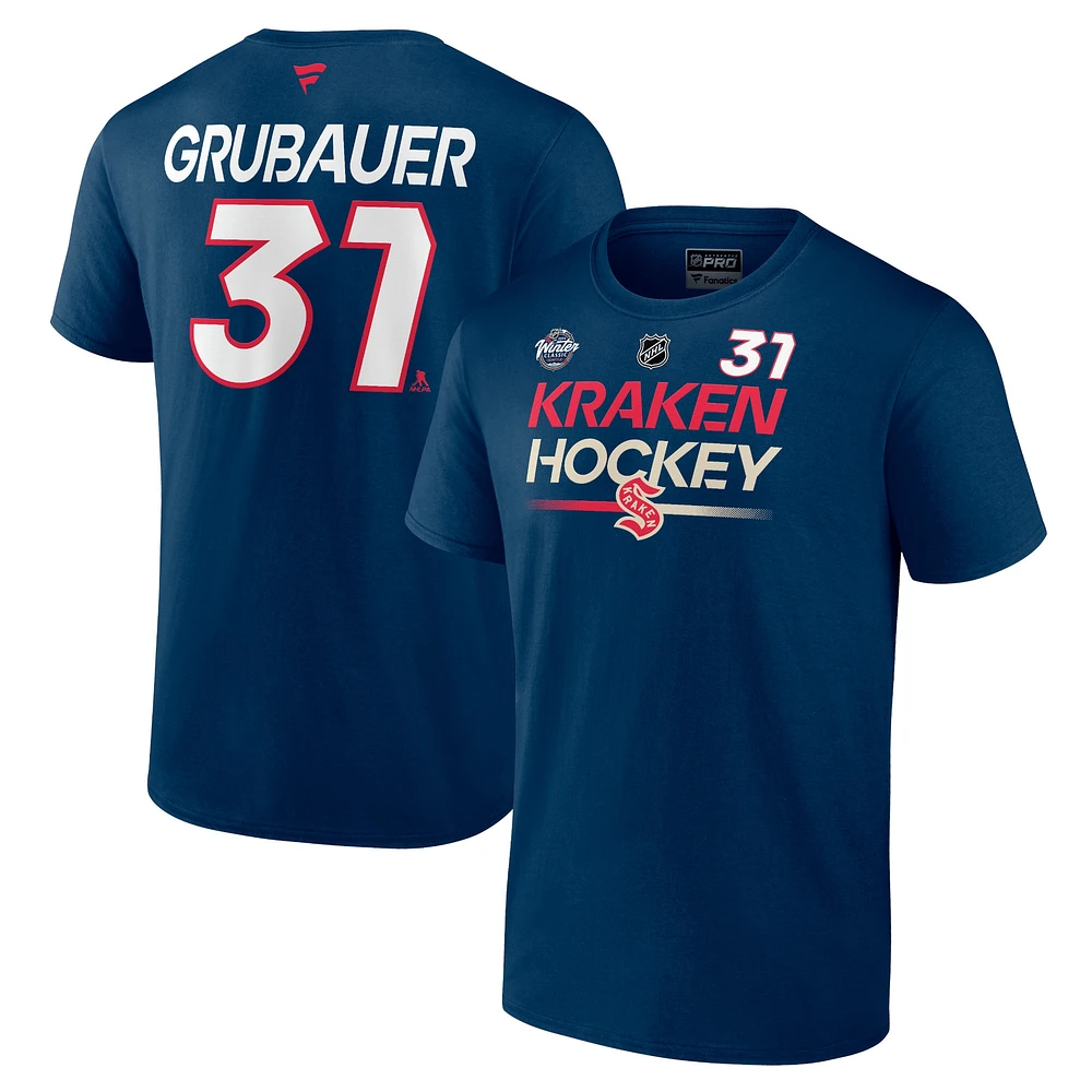 Men's Fanatics Philipp Grubauer Deep Sea Blue Seattle Kraken 2024 NHL Winter Classic Authentic Pro Name & Number T-Shirt