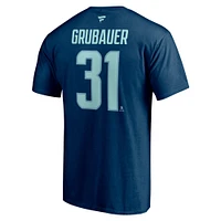 Men's Fanatics Philipp Grubauer Deep Sea Blue Seattle Kraken Authentic Stack Name & Number T-Shirt