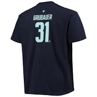 Men's Fanatics Philipp Grubauer Deep Sea Blue Seattle Kraken Big & Tall Name Number T-Shirt