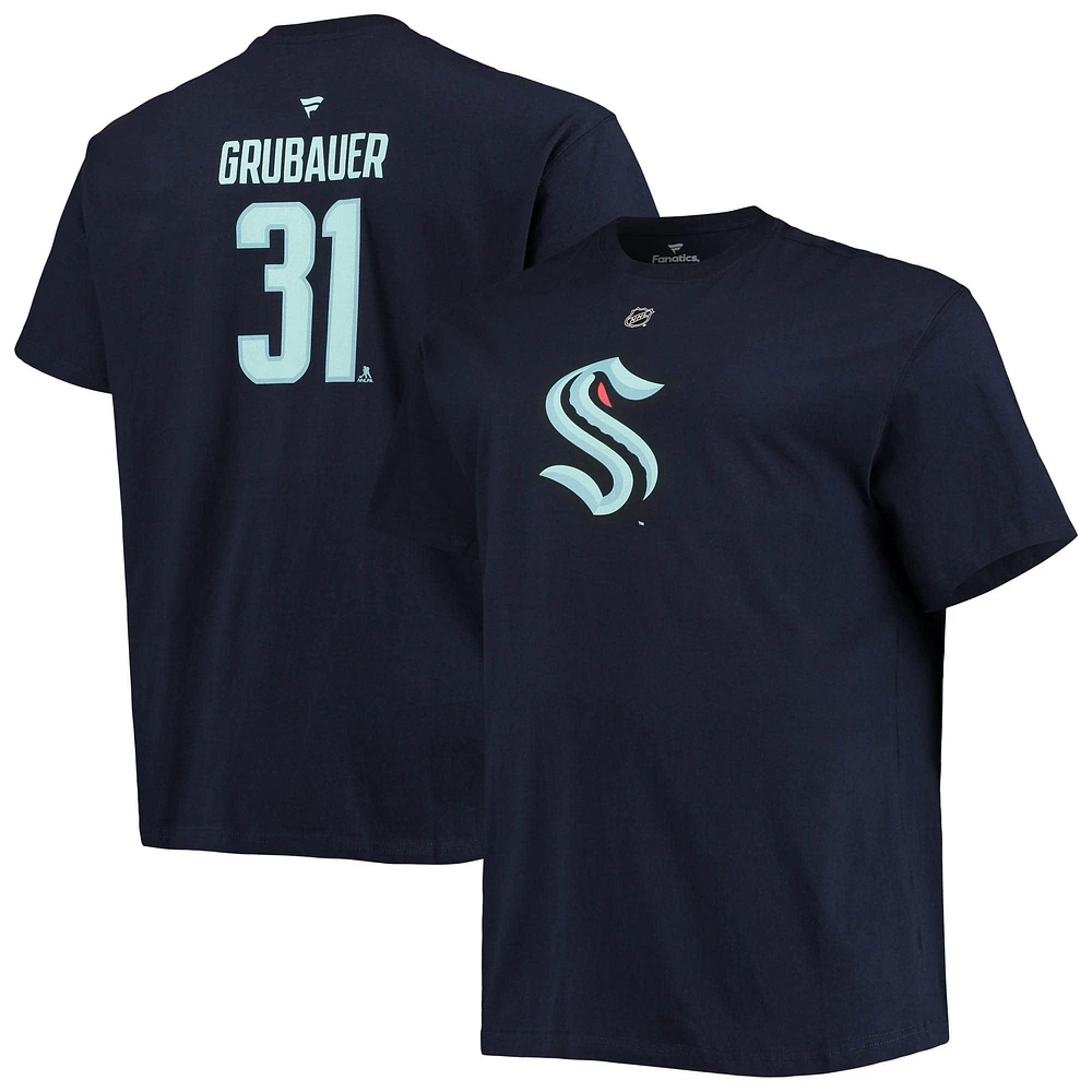 Fanatics pour hommes Philipp Grubauer Deep Sea Blue Seattle Kraken Big & Tall T-shirt avec nom et numéro