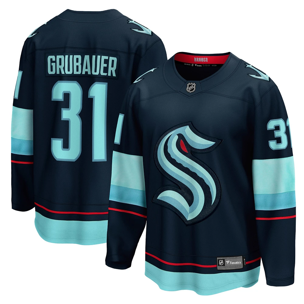 Fanatics pour hommes Philipp Grubauer Navy Seattle Kraken Home - Maillot de joueur échappé