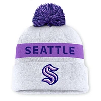 Bonnet tricoté à revers avec pompon pour homme Fanatics White Seattle Kraken Hockey Fights Cancer