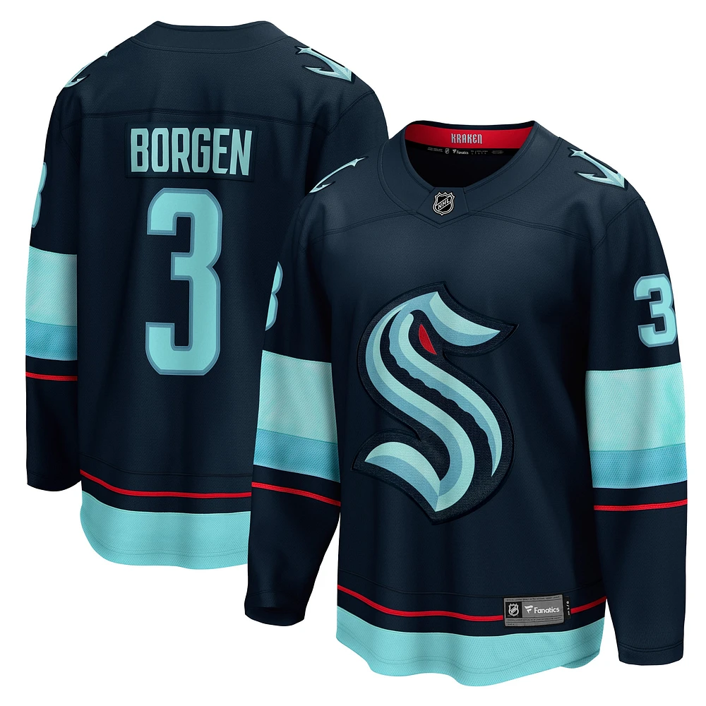 Fanatics pour hommes Will Borgen Deep Sea Blue Seattle Kraken Home Breakaway Player Maillot