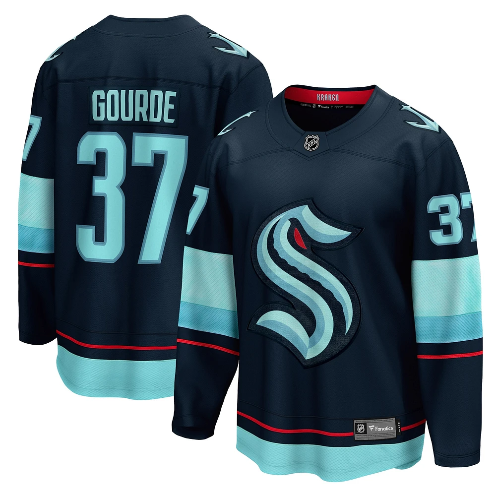 Fanatics pour hommes Yanni Gourde Deep Sea Blue Seattle Kraken Home Breakaway Player Maillot