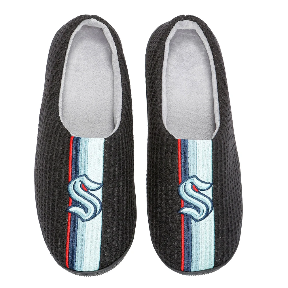 Men's FOCO Black Seattle Kraken Team Stripe Memory Foam Slide Slippers