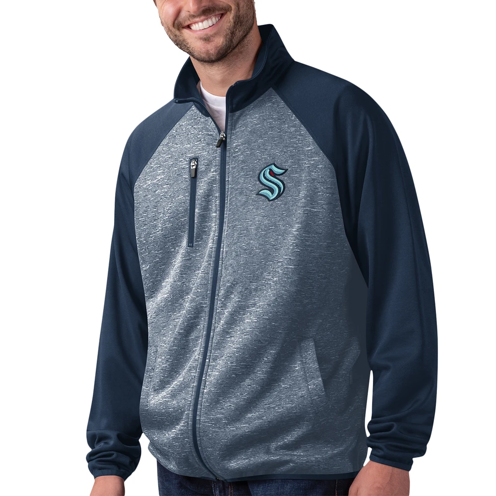 Men's G-III Sports by Carl Banks Deep Sea Blue Seattle Kraken Runners Raglan Full-Zip Track Jacket