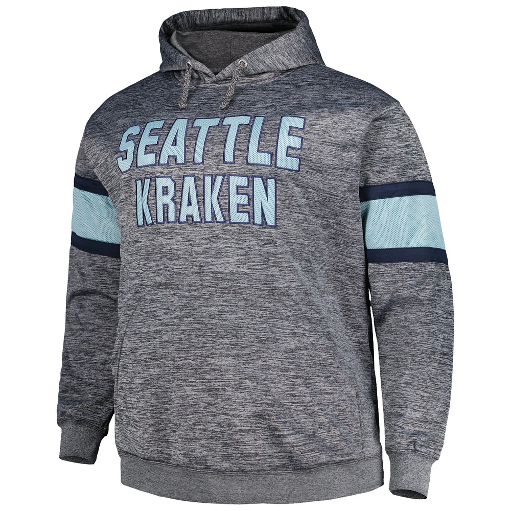 Men's Heather Charcoal Seattle Kraken Big & Tall Stripe Pullover Hoodie