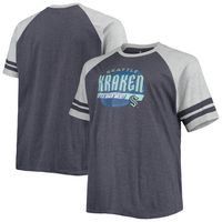 Men's Heathered Deep Sea Blue Seattle Kraken Big & Tall Raglan T-Shirt