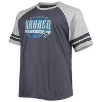 Men's Heathered Deep Sea Blue Seattle Kraken Big & Tall Raglan T-Shirt