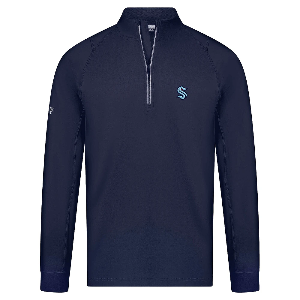 Men's Levelwear Deep Blue Sea Seattle Kraken Theory Insignia Core Raglan Quarter-Zip Pullover Top