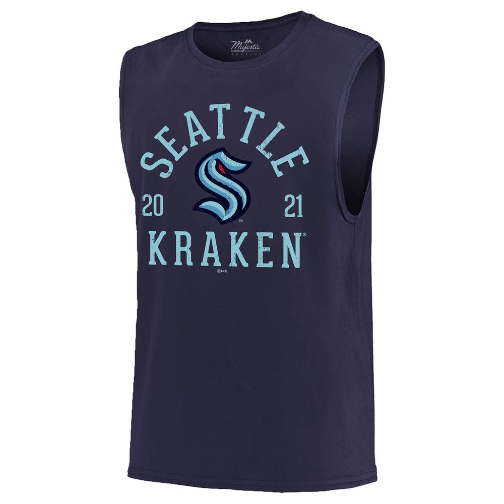 Men's Majestic Threads Deep Sea Blue Seattle Kraken Softhand Muscle Tank Top