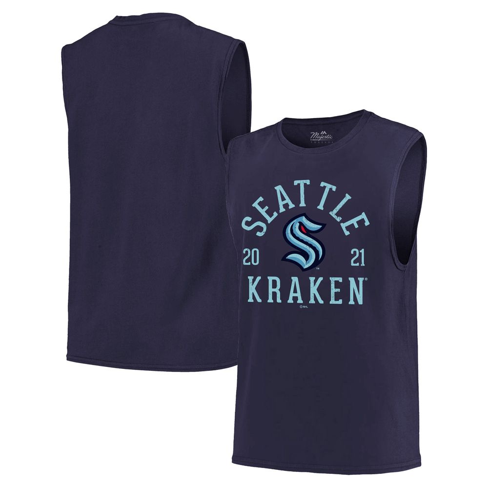 Men's Majestic Threads Deep Sea Blue Seattle Kraken Softhand Muscle Tank Top