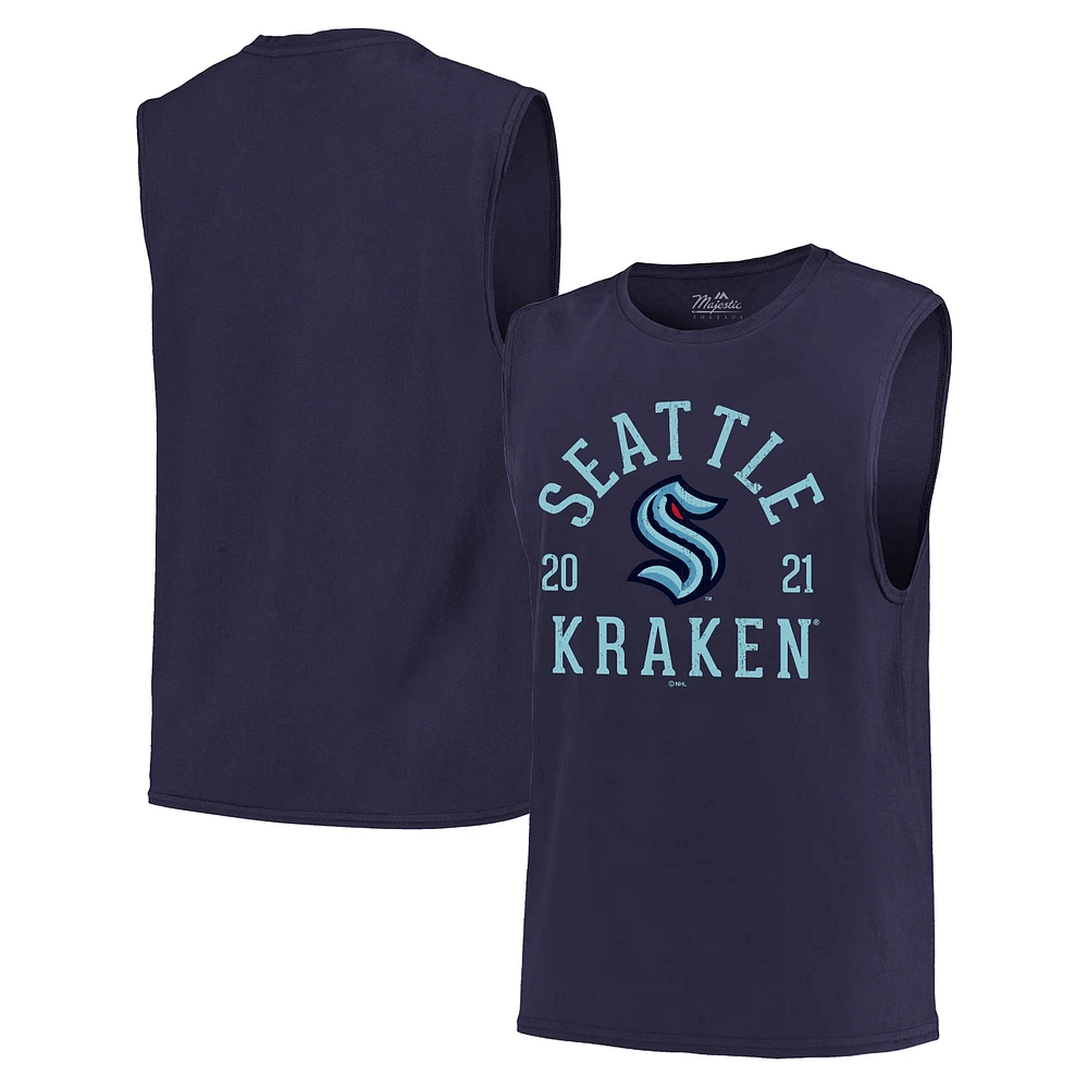 Débardeur Majestic Threads Deep Sea Blue Seattle Kraken Softhand Muscle pour homme