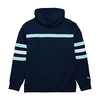 Men's Mitchell & Ness Deep Sea Blue Seattle Kraken Head Coach Slogan Pullover Hoodie