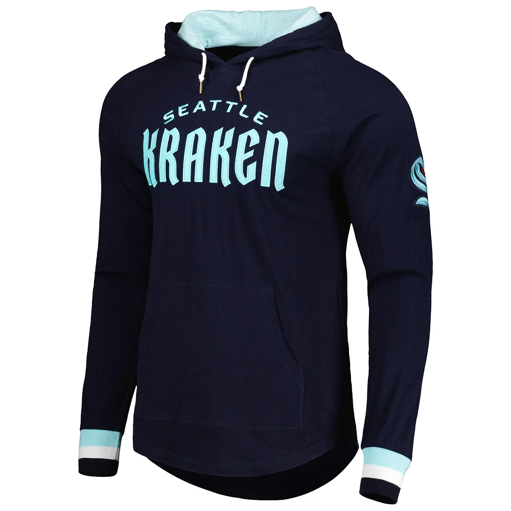 T-shirt à capuche manches longues pour hommes Mitchell & Ness Deep Sea Blue Seattle Kraken Legendary Slub