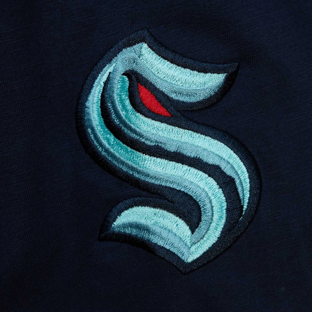 T-shirt à capuche manches longues pour hommes Mitchell & Ness Deep Sea Blue Seattle Kraken Legendary Slub