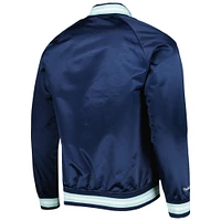 Men's Mitchell & Ness Deep Sea Blue Seattle Kraken Satin Full-Snap Raglan Varsity Jacket