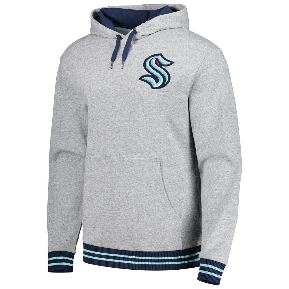 Sweat à capuche classique en tissu éponge Seattle Kraken Mitchell & Ness gris chiné pour hommes