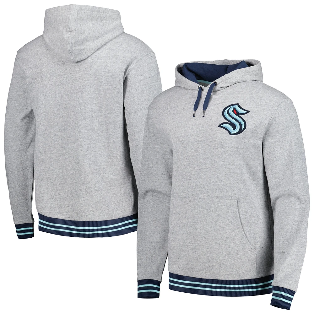 Sweat à capuche classique en tissu éponge Seattle Kraken Mitchell & Ness gris chiné pour hommes