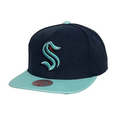 Men's Mitchell & Ness Navy Seattle Kraken Core Team Ground 2.0 Snapback Hat