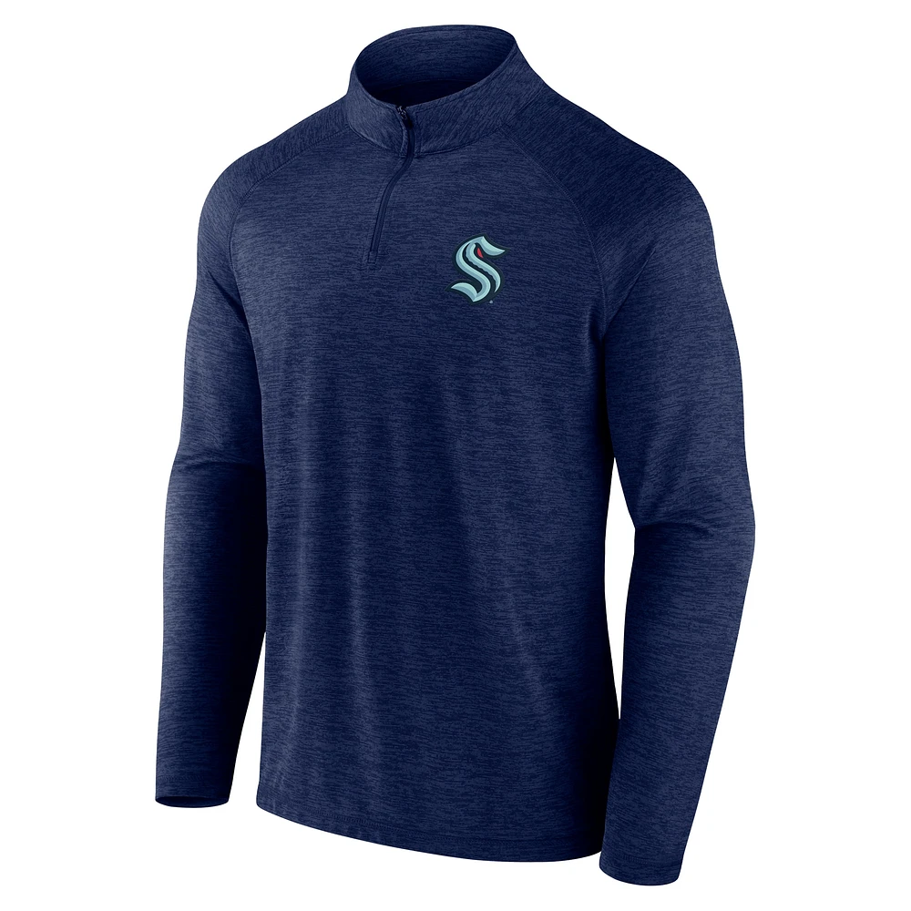 Men's  Navy Seattle Kraken Head-to-Head Raglan Quarter-Zip Top