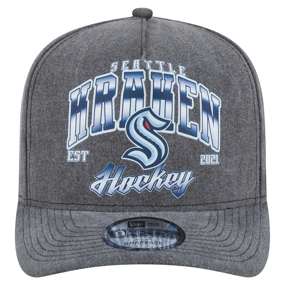 Men's New Era  Charcoal Seattle Kraken Throwback Washed A-Frame Pre-Curved 9FIFTY Snapback Hat