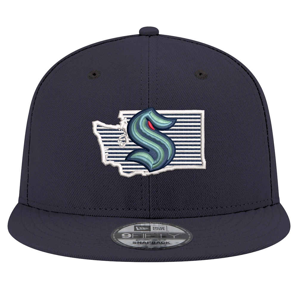 Men's New Era Deep Sea Blue Seattle Kraken State Pride 9FIFTY Snapback Hat