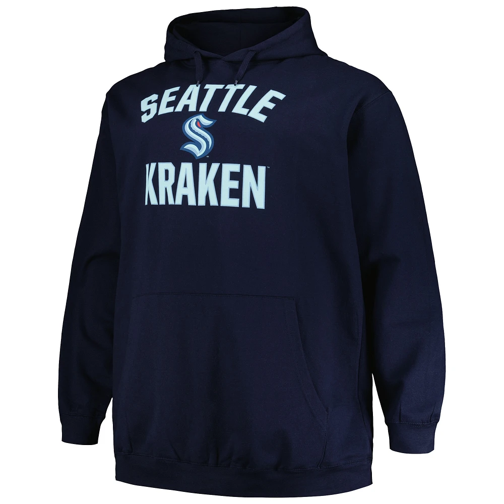 Men's Profile Deep Sea Blue Seattle Kraken Big & Tall Arch Over Logo Pullover Hoodie