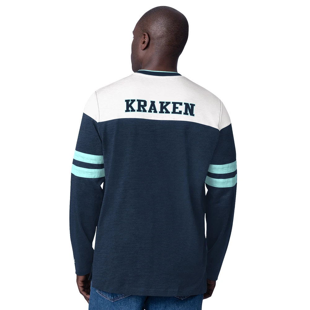 Men's Starter  Deep Sea Blue Seattle Kraken Blitz Durene Long Sleeve T-Shirt