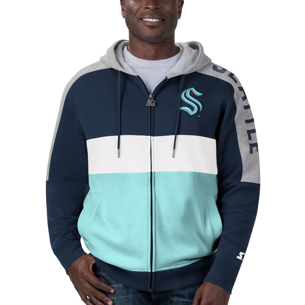 Men's Starter Deep Sea Blue Seattle Kraken Colorblock - Full-Zip Hoodie Jacket