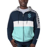 Men's Starter Deep Sea Blue Seattle Kraken Colorblock - Full-Zip Hoodie Jacket