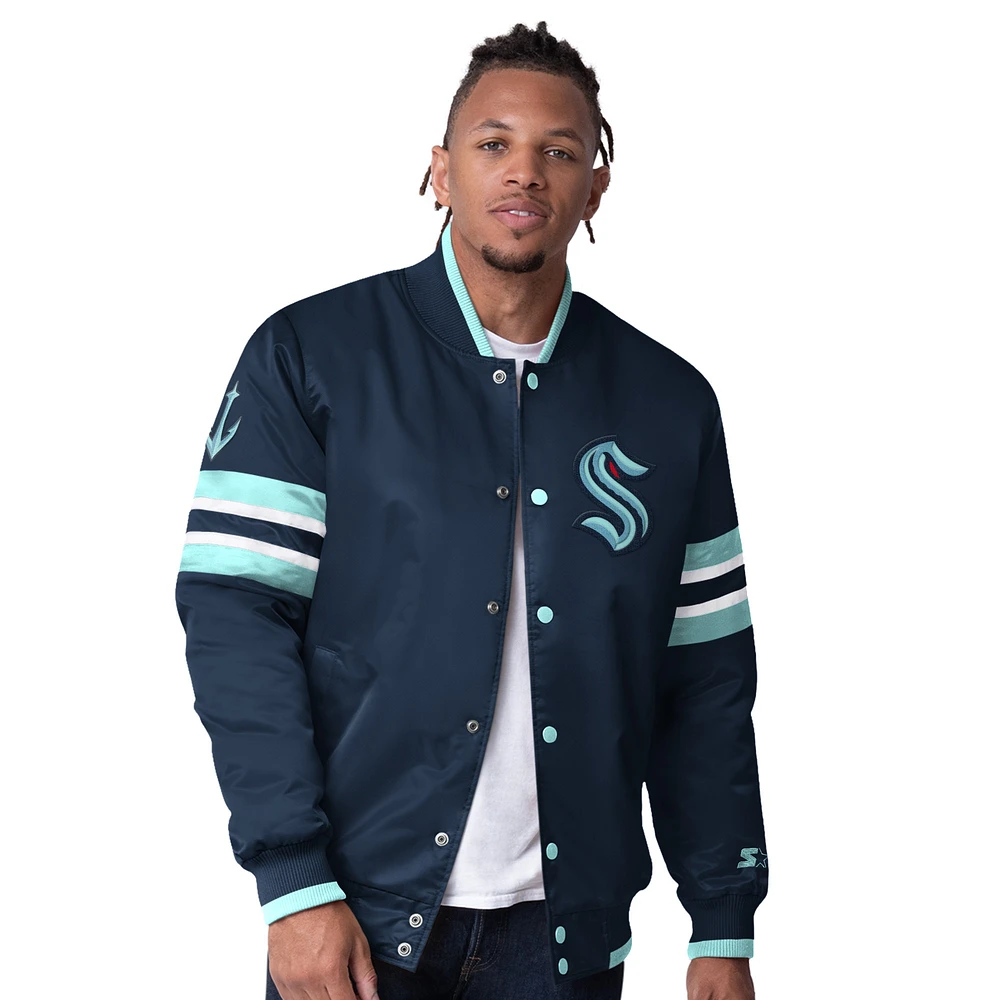 Men's Starter Deep Sea Blue Seattle Kraken Scout I Full-Snap Varsity Jacket