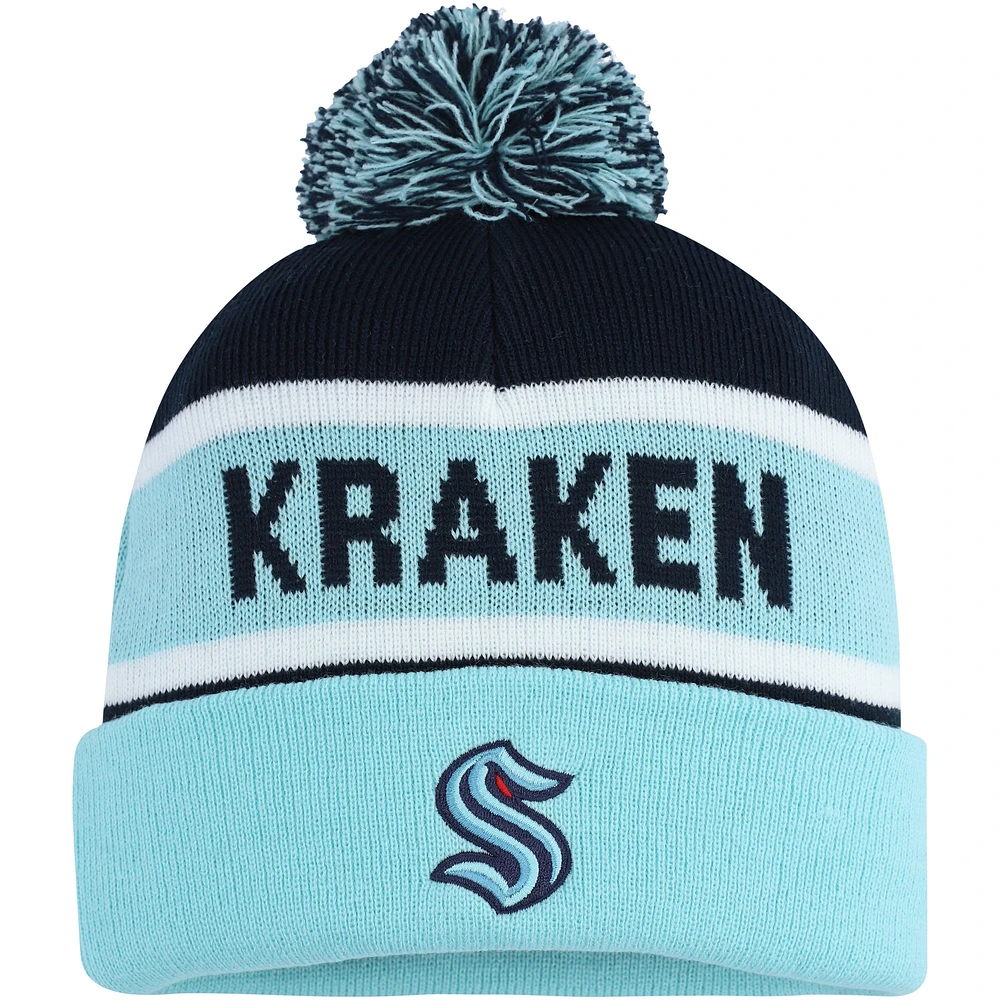 Men's Starter Light Blue/Deep Sea Blue Seattle Kraken Cuffed Knit Hat with Pom