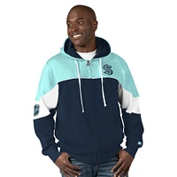 Sweat à capuche entièrement zippé Starter pour hommes, bleu marine/bleu clair, Seattle Kraken Power Forward