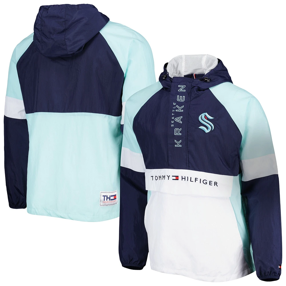 Veste à demi-zip Tommy Hilfiger Deep Sea bleu/blanc Seattle Kraken Raglan pour hommes