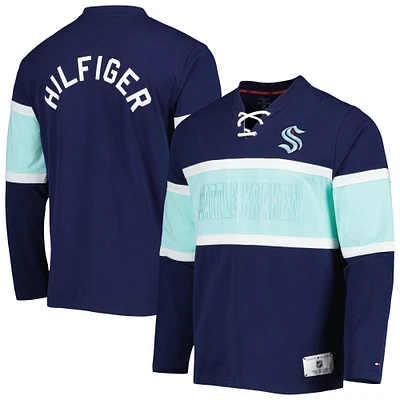 Haut à manches longues lacets Tommy Hilfiger Deep Sea Blue Seattle Kraken Walter pour homme