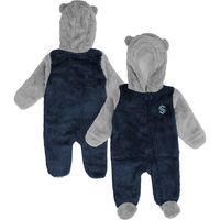 Newborn & Infant Navy Seattle Kraken Game Nap Teddy Fleece Bunting Full-Zip Sleeper