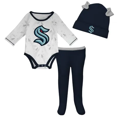 Seattle Kraken Newborn & Infant Dream Team Hat, Pants Bodysuit Set - White/Deep Sea Blue