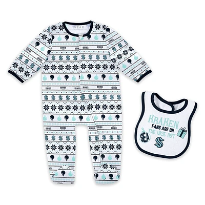 Newborn WEAR by Erin Andrews Seattle Kraken Allover Print Full-Zip Sleeper & Bib Christmas Set