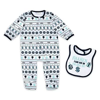 Newborn WEAR by Erin Andrews Seattle Kraken Allover Print Full-Zip Sleeper & Bib Christmas Set