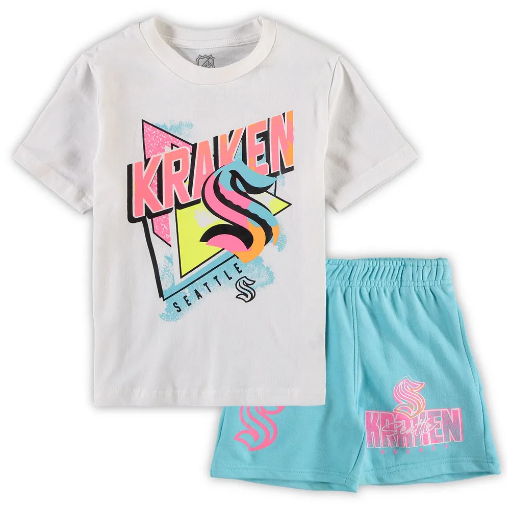 Ensemble t-shirt et short Seattle Kraken Wave Breaker blanc/bleu clair préscolaire